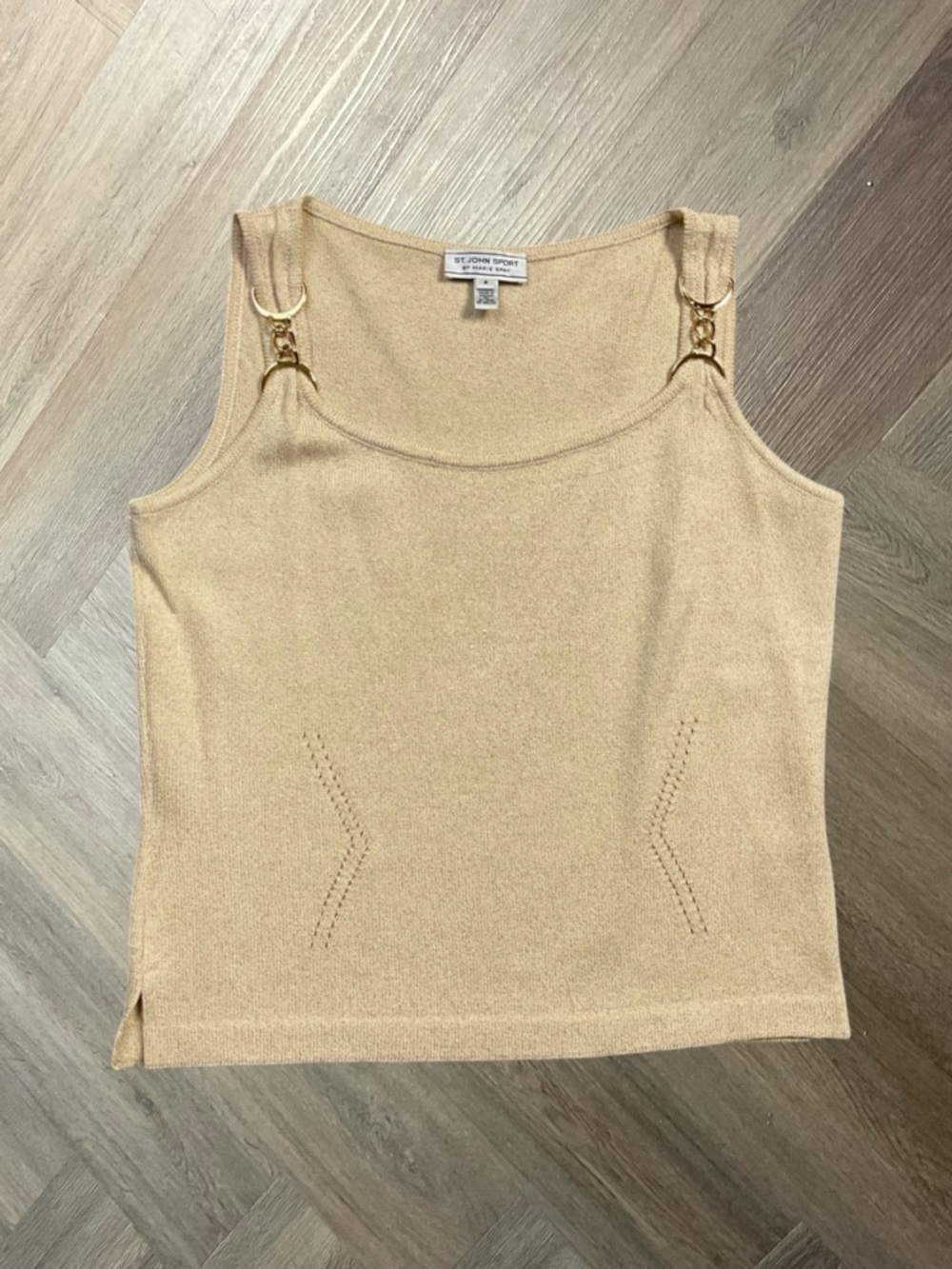 St John Sport Savanna Knit Tank Top Womens Small‎ Metallic Gold D ring Classic